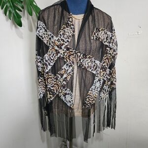 Talk of the Walk Black Sheer Animal Print  Scarf with Fringe